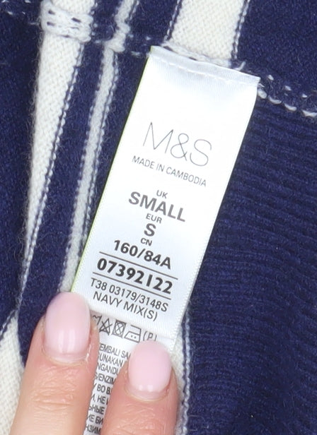 Marks and Spencer Women's Blue Striped Cashmere Cardigan