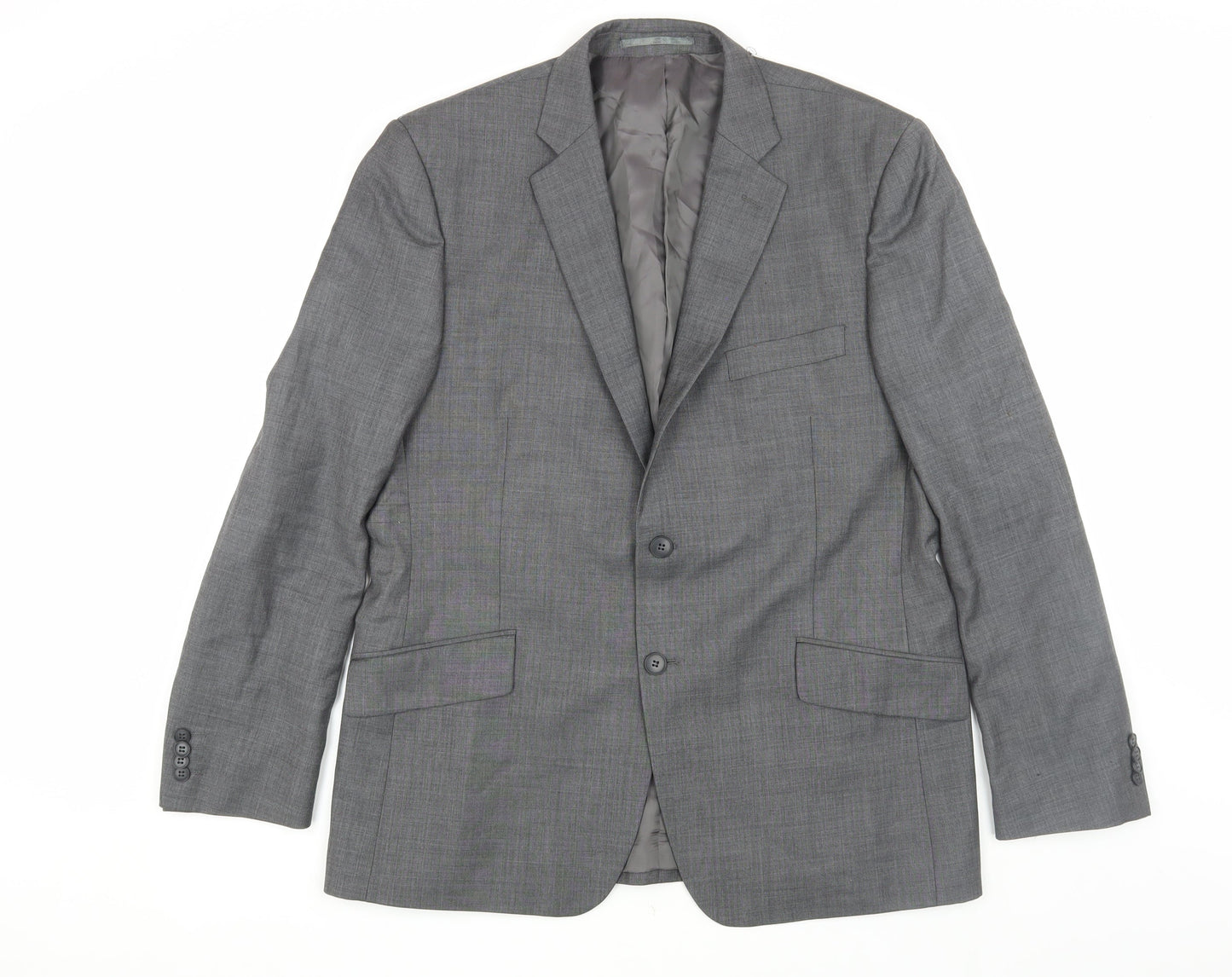 New & Lingwood Men's Grey Wool Blazer, 44R, Formal