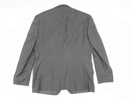 New & Lingwood Men's Grey Wool Blazer, 44R, Formal