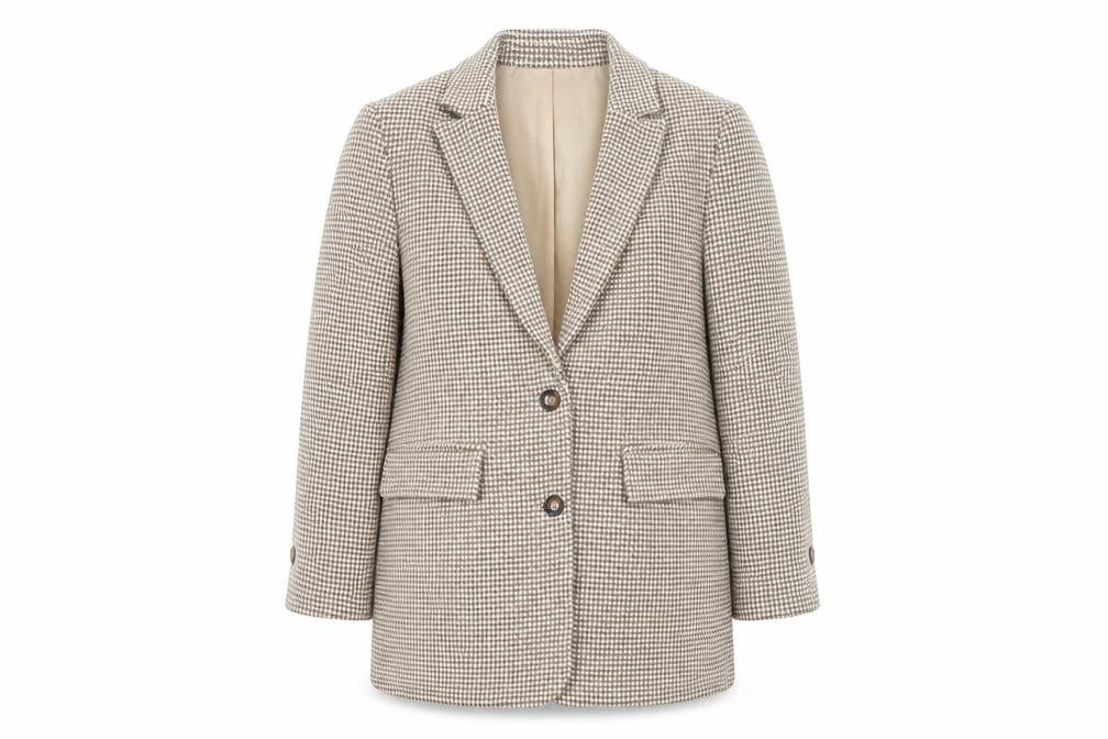 Zara Beige Check Women's S Blazer, Button, Autumn