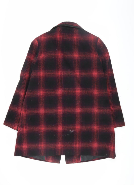 Marks and Spencer Women's Red Plaid Mid-Length Coat Size 12