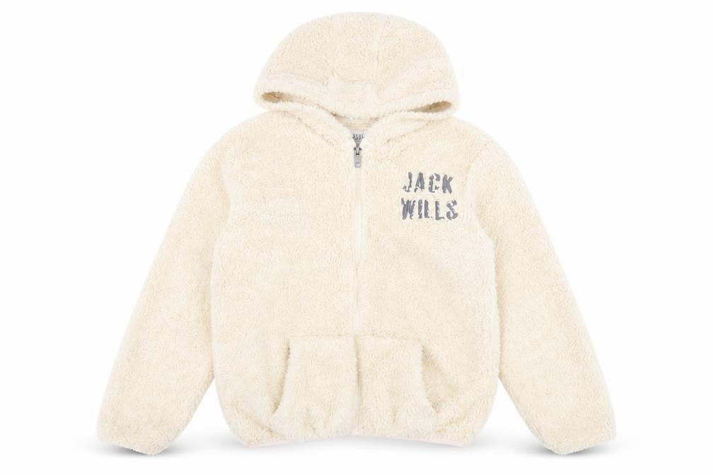 Front view of Jack Wills girls’ beige hooded puffer jacket 12-13y