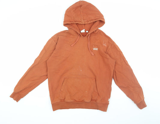 Vans Men's Orange Pullover Hoodie - Size S, Logo Accent