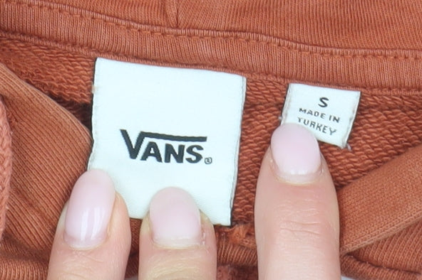 Vans Men's Orange Pullover Hoodie - Size S, Logo Accent