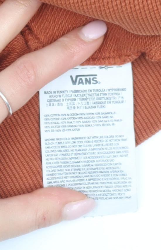 Vans Men's Orange Pullover Hoodie - Size S, Logo Accent
