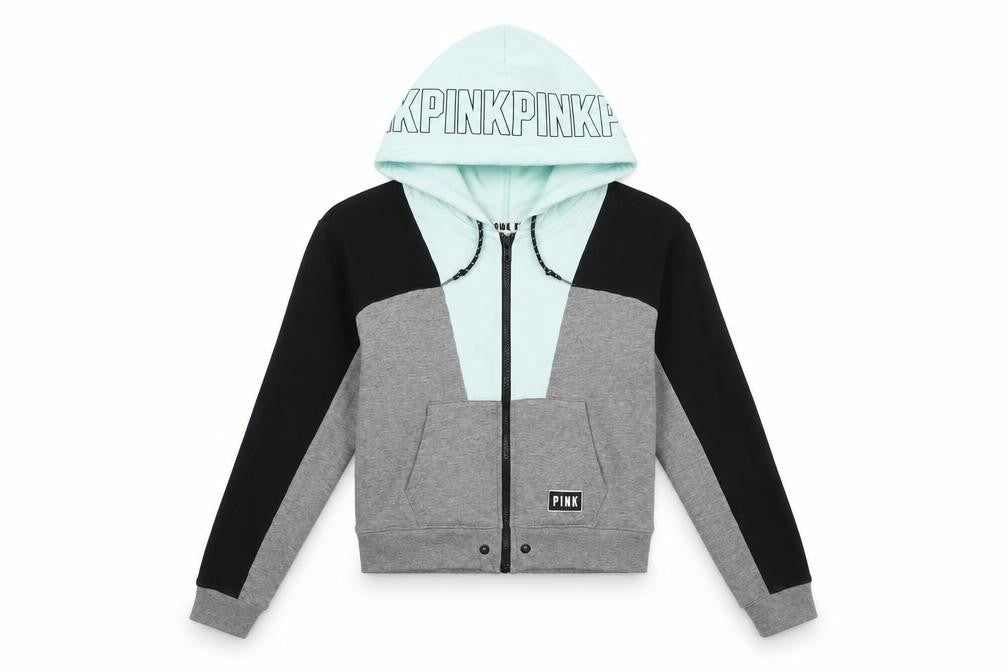 Victoria's Secret Pink Hoodie, Women, Grey/Black, S, Full Zip