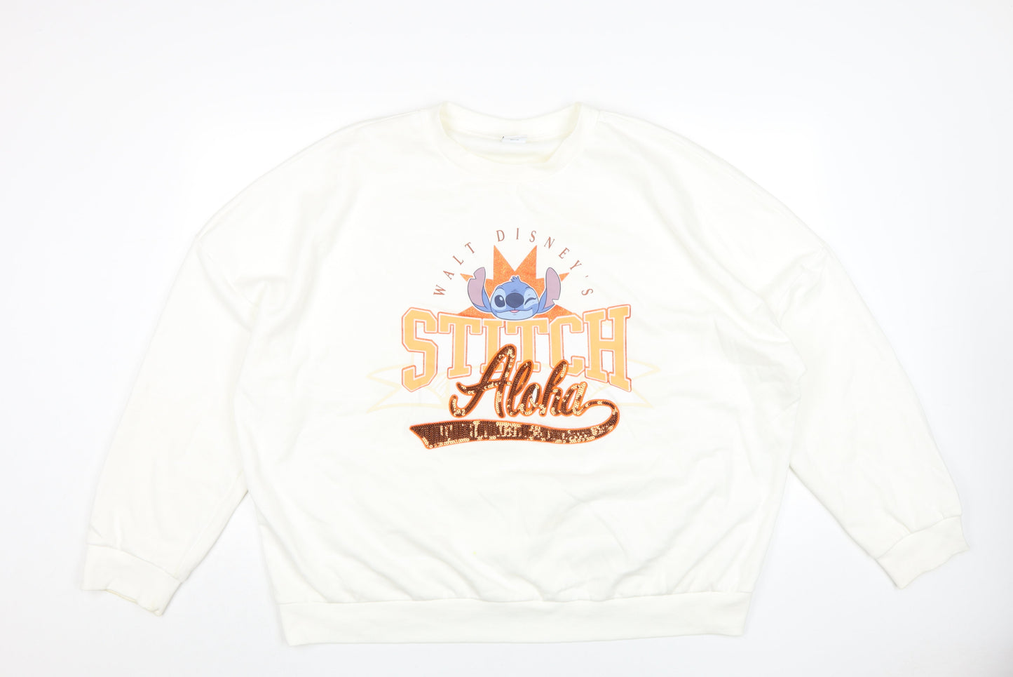 Disney Women’s White XL Stitch Graphic Pullover Sweatshirt
