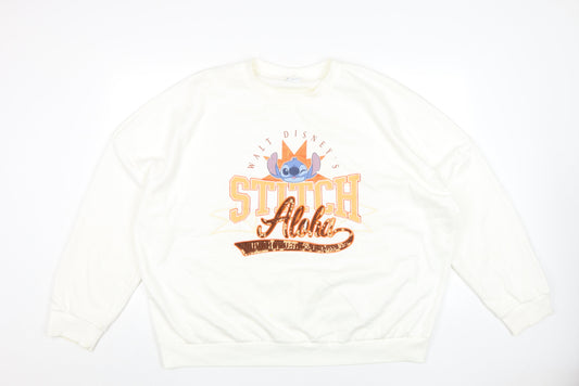 Disney Women’s White XL Stitch Graphic Pullover Sweatshirt