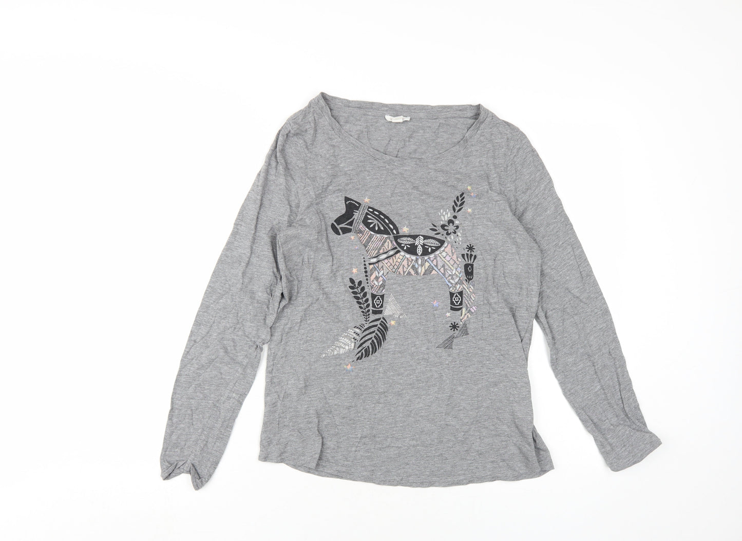 Esprit Women's Grey M Embroidered Long Sleeve T-Shirt