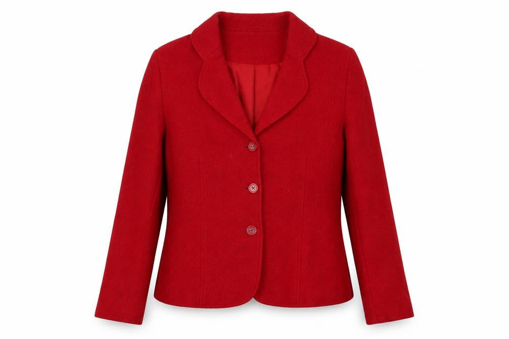 Front view of Alexara Women's Red Suit Jacket, size 12, Classic Style