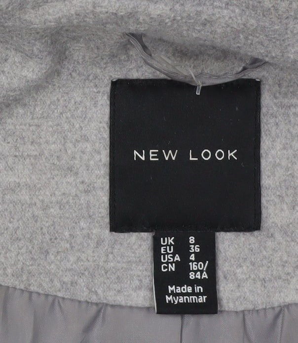 New Look Women's Grey Overcoat, Size 8, Classic Style