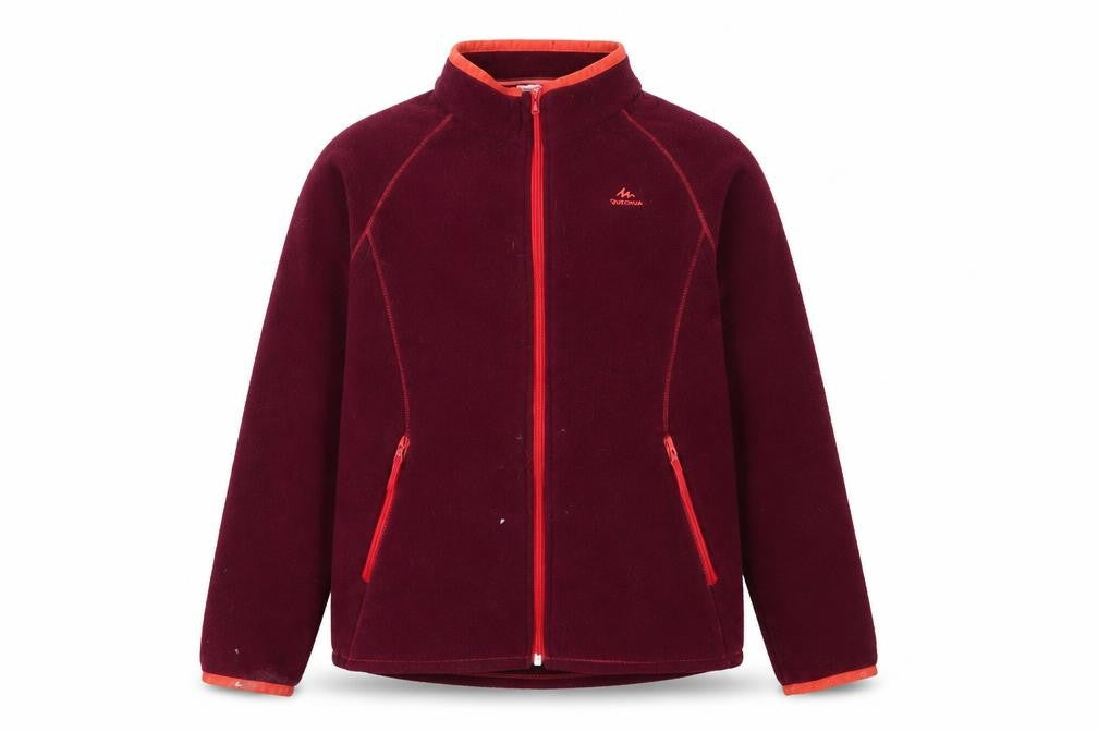 Front view of Decathlon girls’ red fleece jacket mid-length 14 years