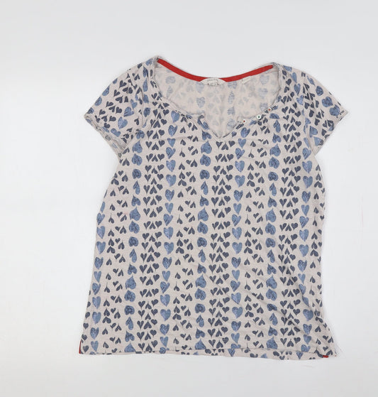 White Stuff Women's Blue Beige Heart Print T-Shirt