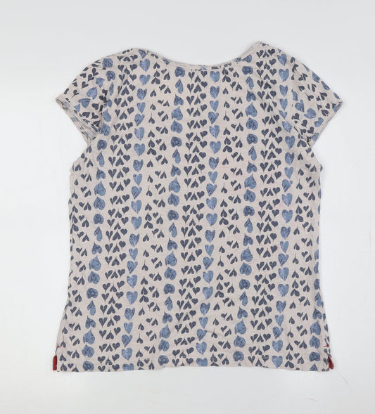 White Stuff Women's Blue Beige Heart Print T-Shirt