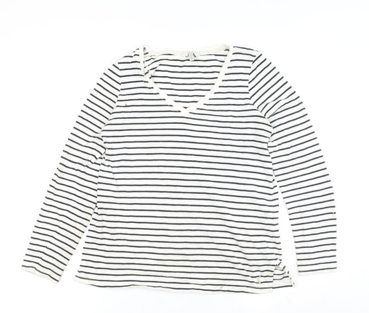 Joules Women’s White Striped V-Neck Cotton T-Shirt