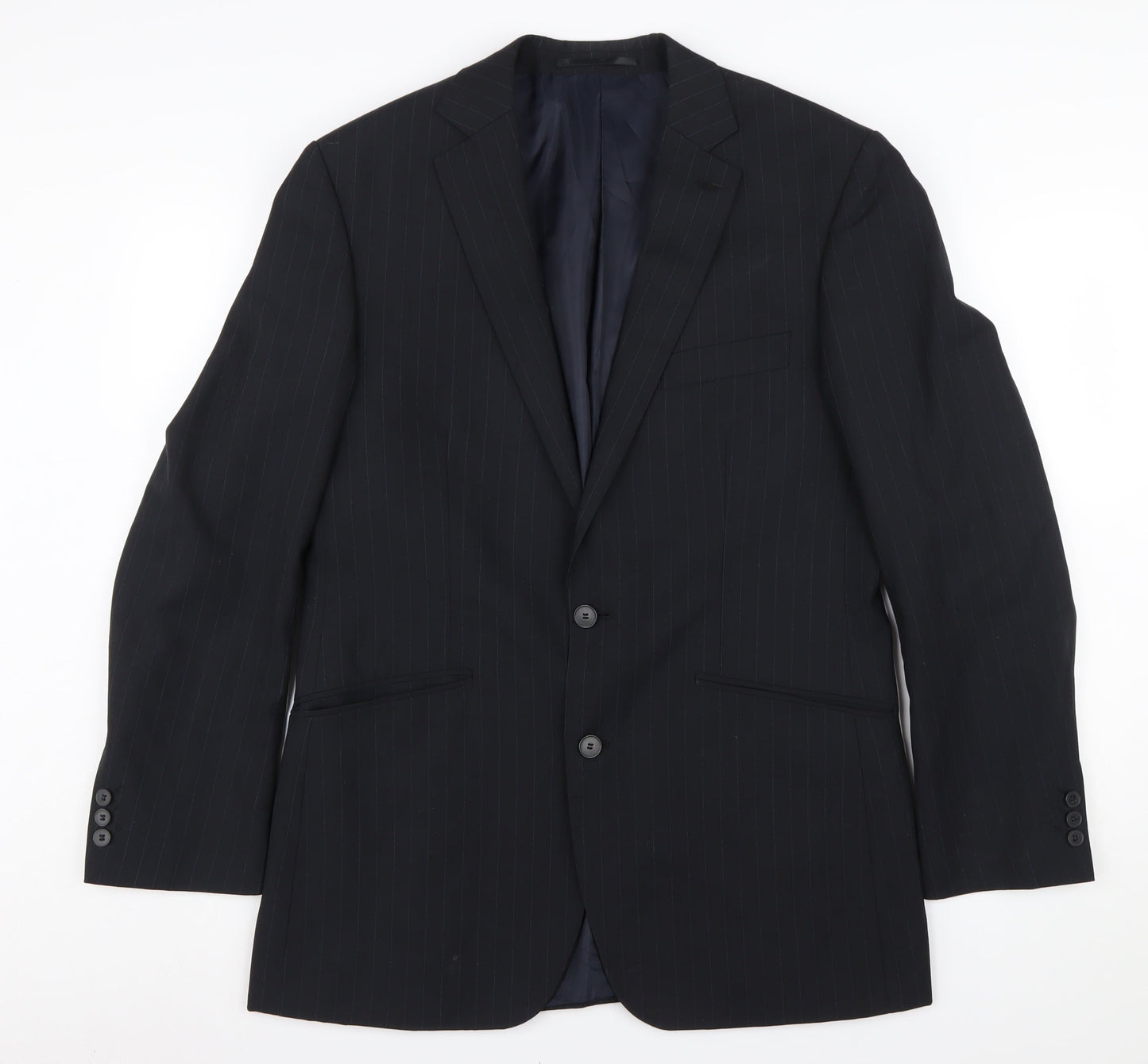 Jeff Banks Men's Black Long Blazer, Size 40L, Striped