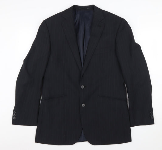 Jeff Banks Men's Black Long Blazer, Size 40L, Striped