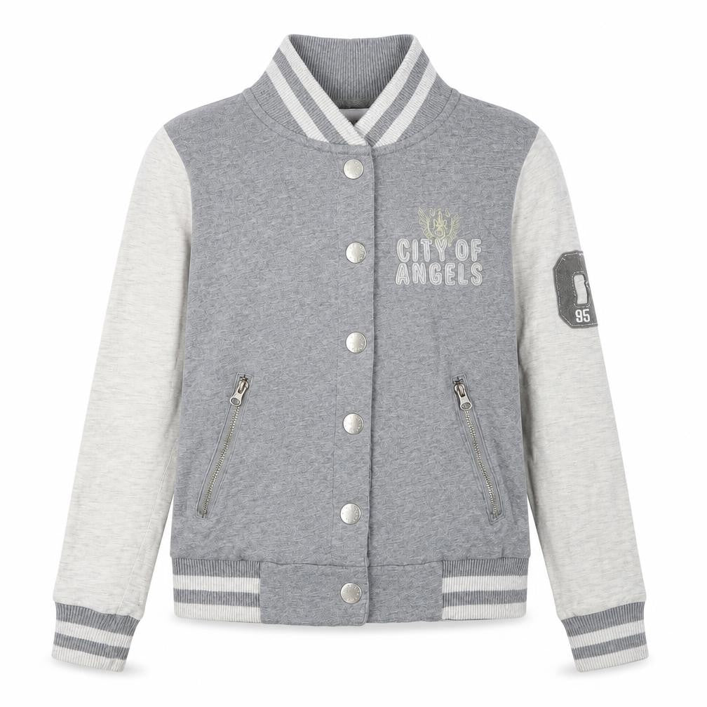 Front view of Only girls’ grey hooded cardigan l - casual style
