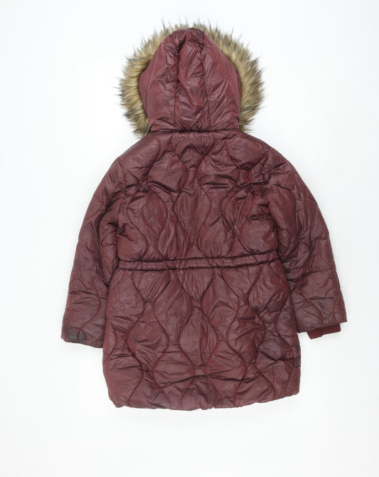 Next Girls Burgundy Puffer Jacket 8Y Hooded Winter Coat