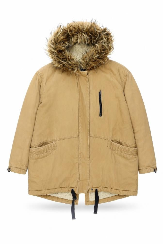ASOS Unisex Beige Parka Jacket with Fur Trim