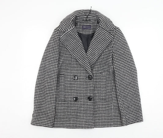 Marks and Spencer Women's Black Houndstooth Pea Coat Size 8