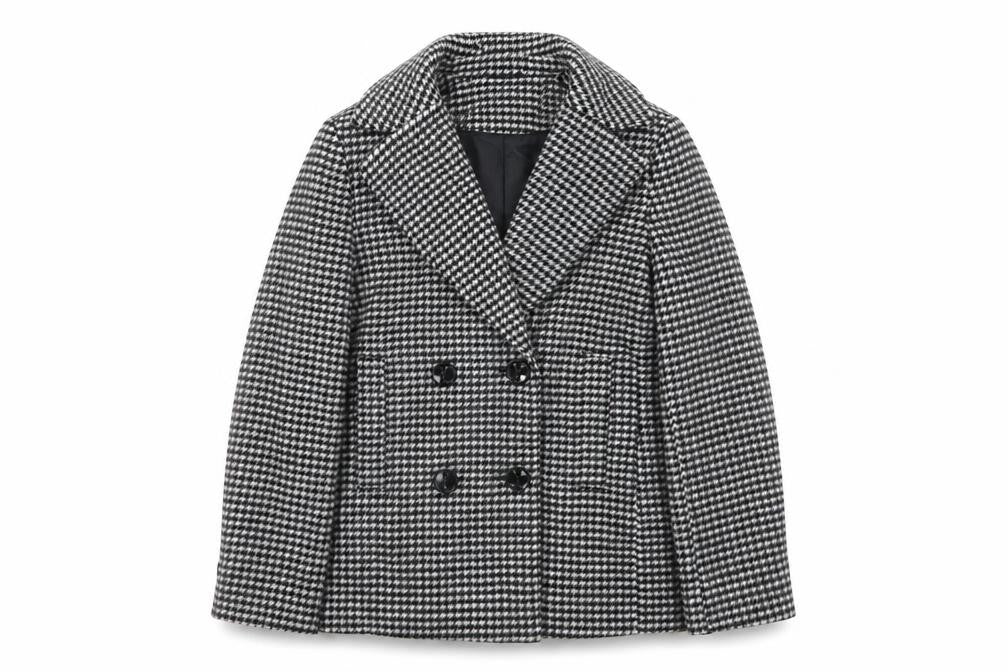 Marks & Spencer Women's Black Houndstooth Pea Coat Size 8