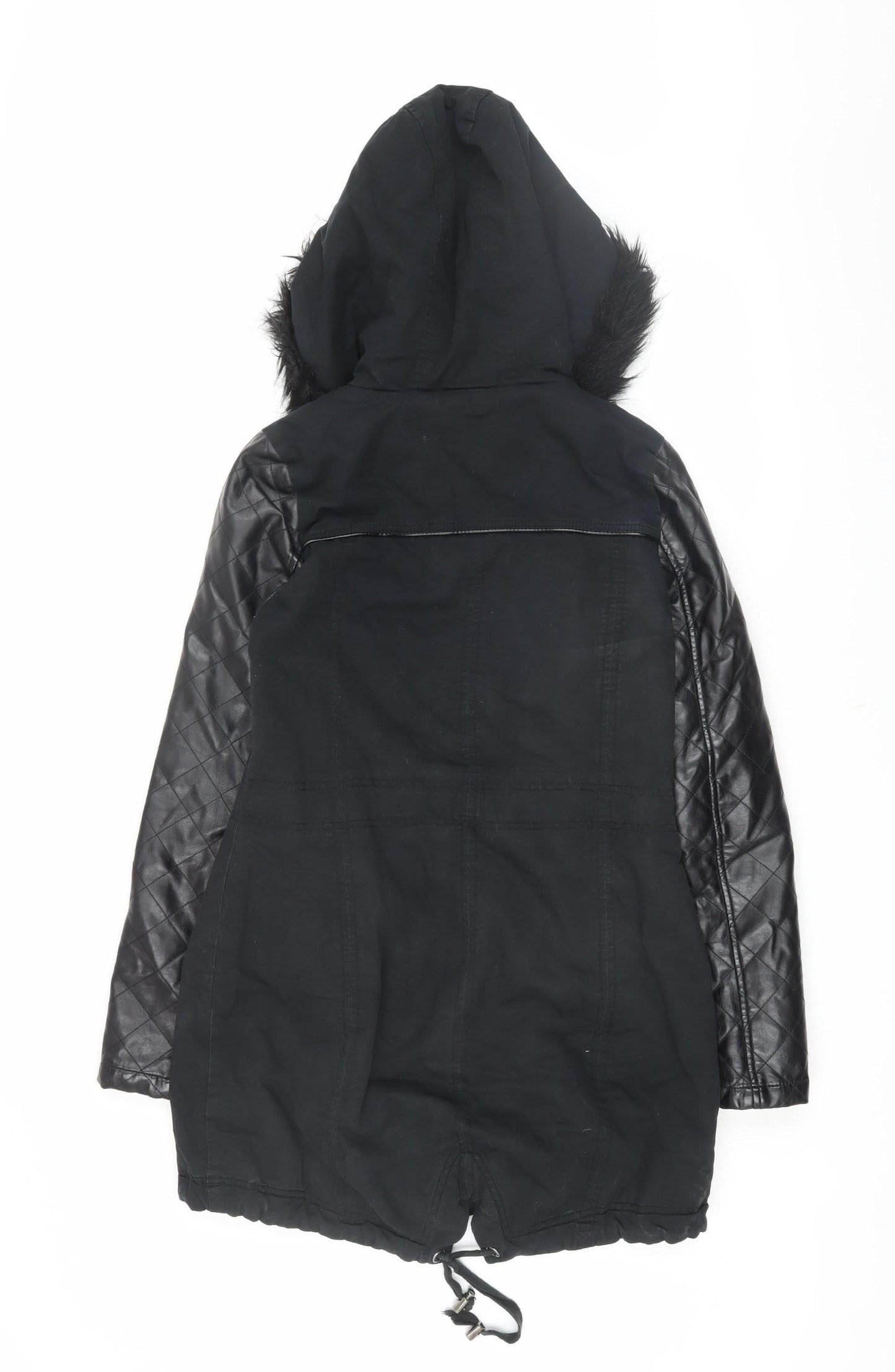 Brave Soul Women's Black Parka Jacket with Fur Trim XS