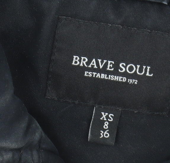 Brave Soul Women's Black Parka Jacket with Fur Trim XS