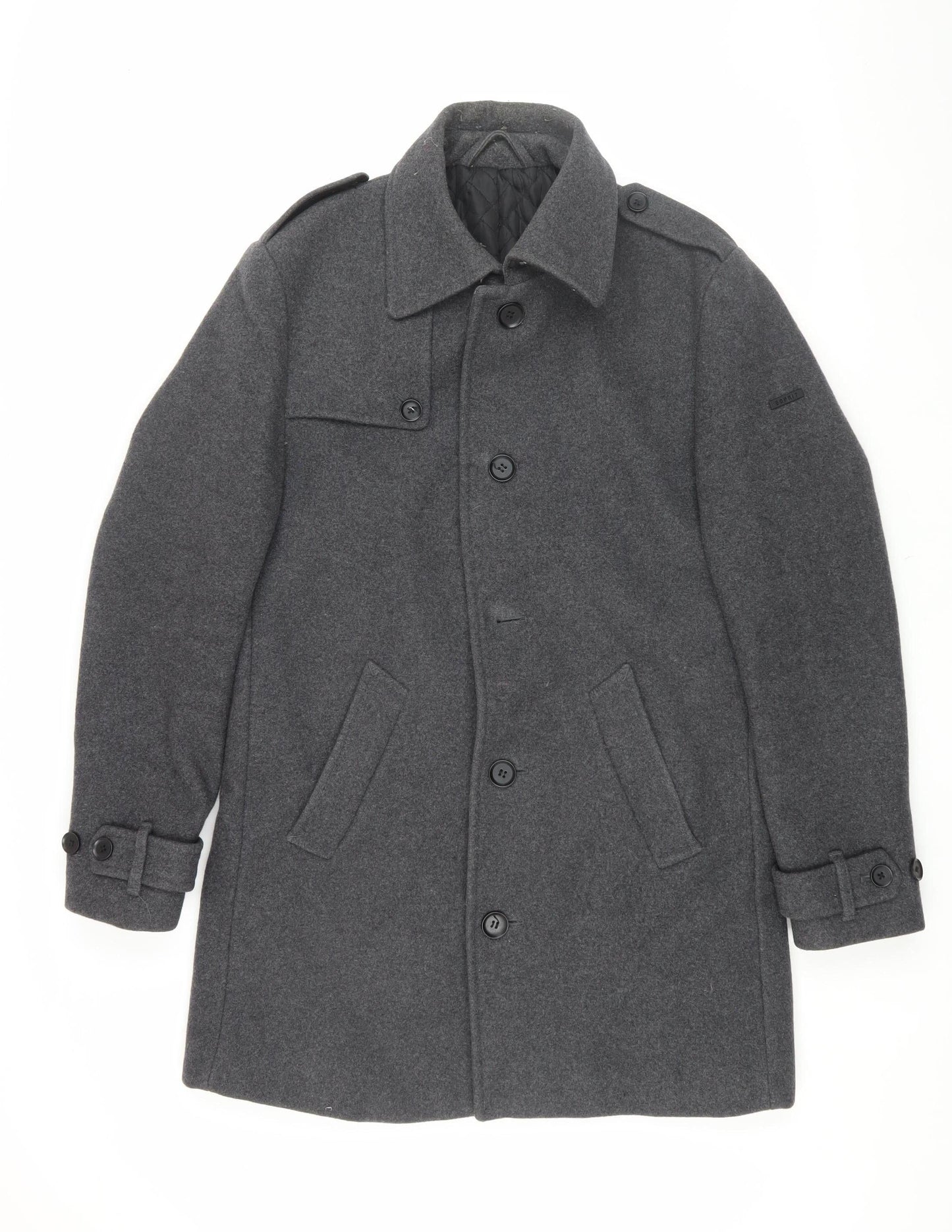 Esprit Men's Grey Military Jacket Wool Coat 38R