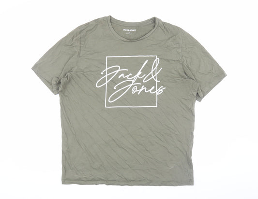Jack & Jones Men’s Green XL T-Shirt, Cotton, Crew Neck