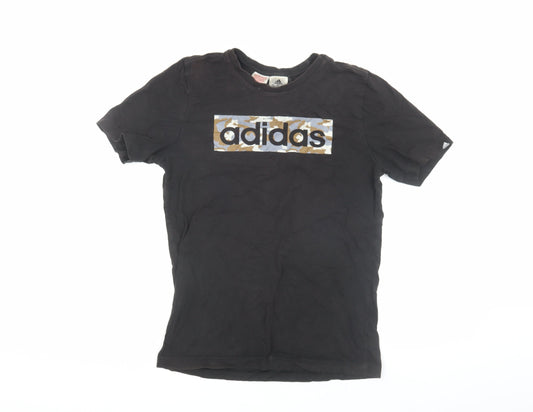 Adidas Boys Black Logo Camouflage Graphic T-Shirt, Size 13-14