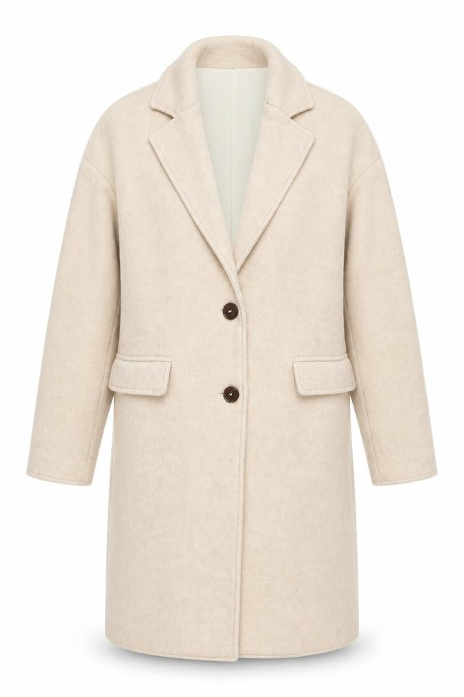 Mango Women's Beige Wool Blend Long Overcoat - Size S