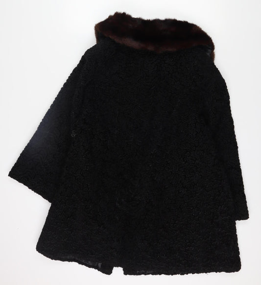 AstraFur Women's Black XL Vintage Fur Trim Overcoat