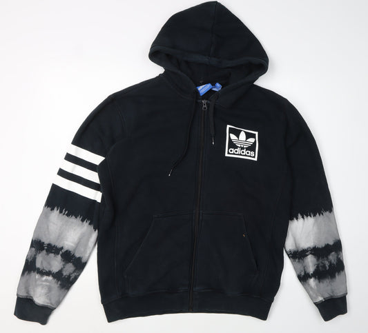 Adidas Men's Black Hoodie, Full Zip, Size M, Graphic