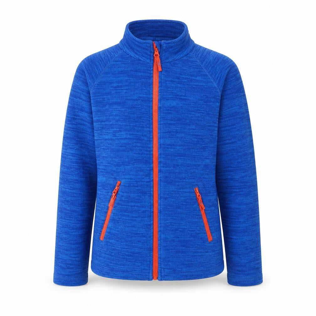 Front view of Mountain Warehouse boys’ blue jacket, size 13, years, full zip