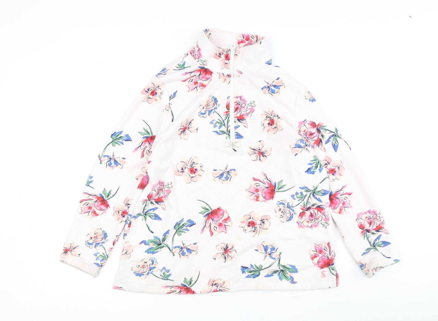 Joules Women's Floral Beige Pullover in Size 12 with 1/2 Zip