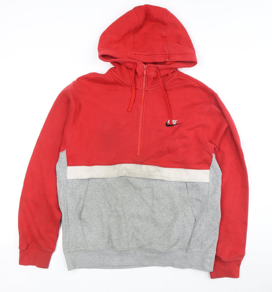 Nike Red & Grey Men's Hooded Zip-Up Medium