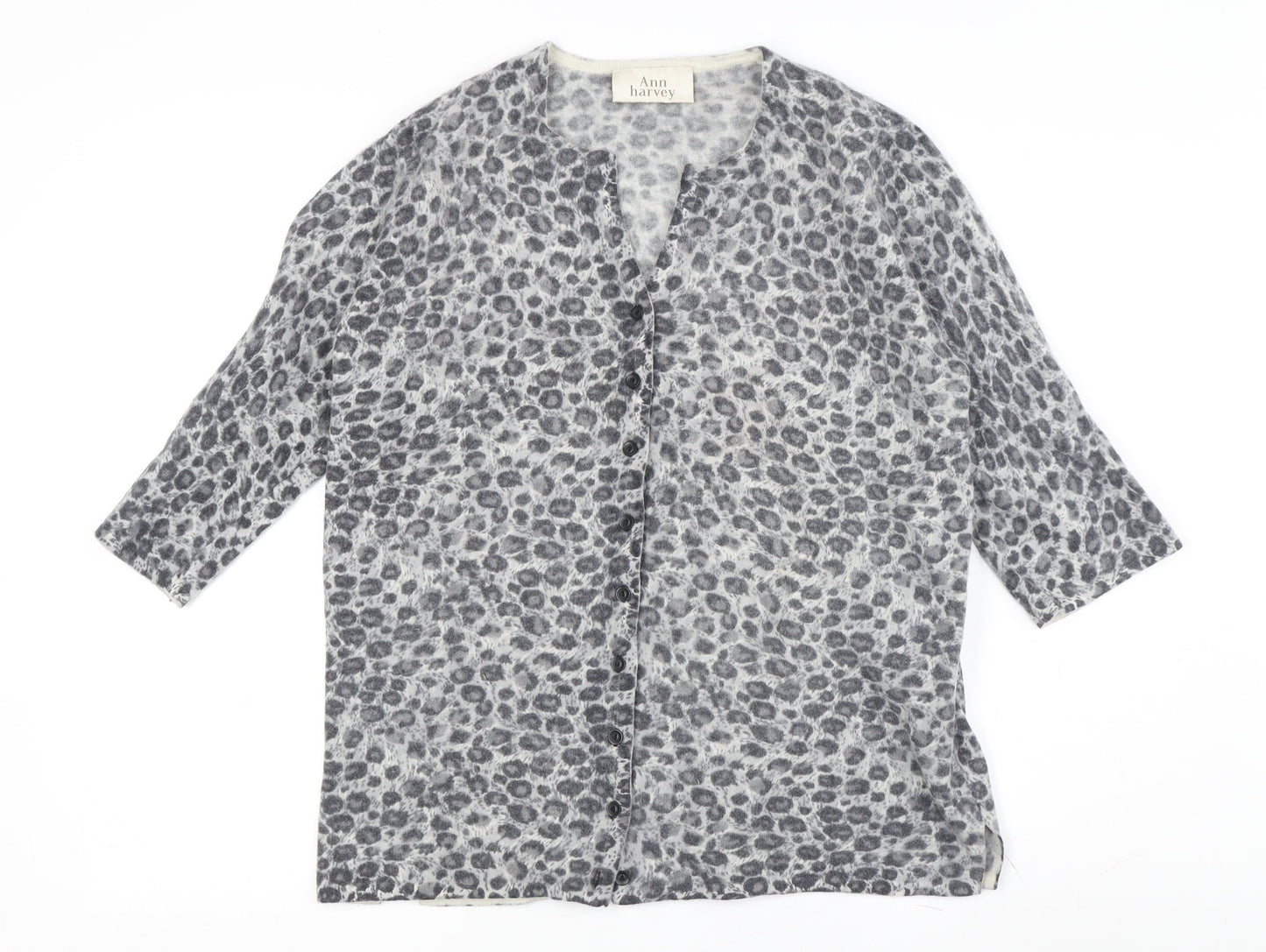 Ann Harvey Women's Grey Animal Print Cardigan, Size 16