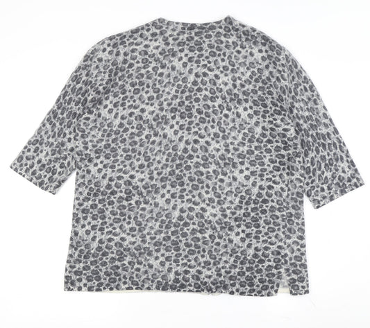 Ann Harvey Women's Grey Animal Print Cardigan, Size 16