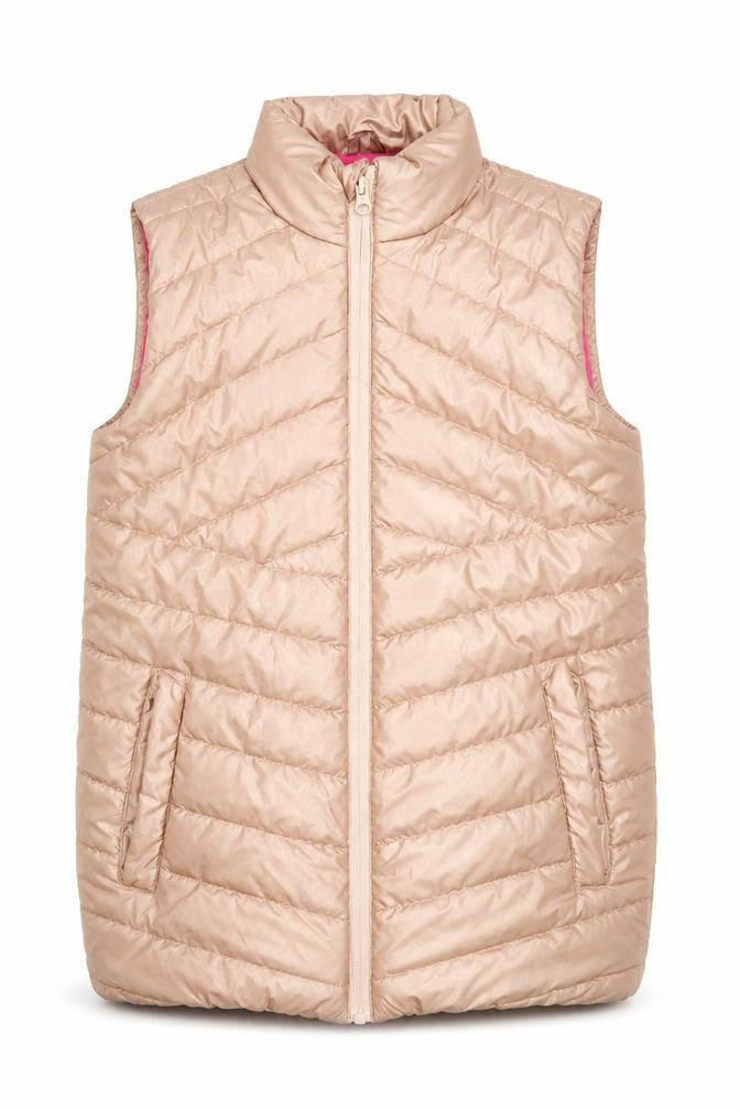 Front view of Mountain Warehouse girls’ beige puffer jacket 13 years