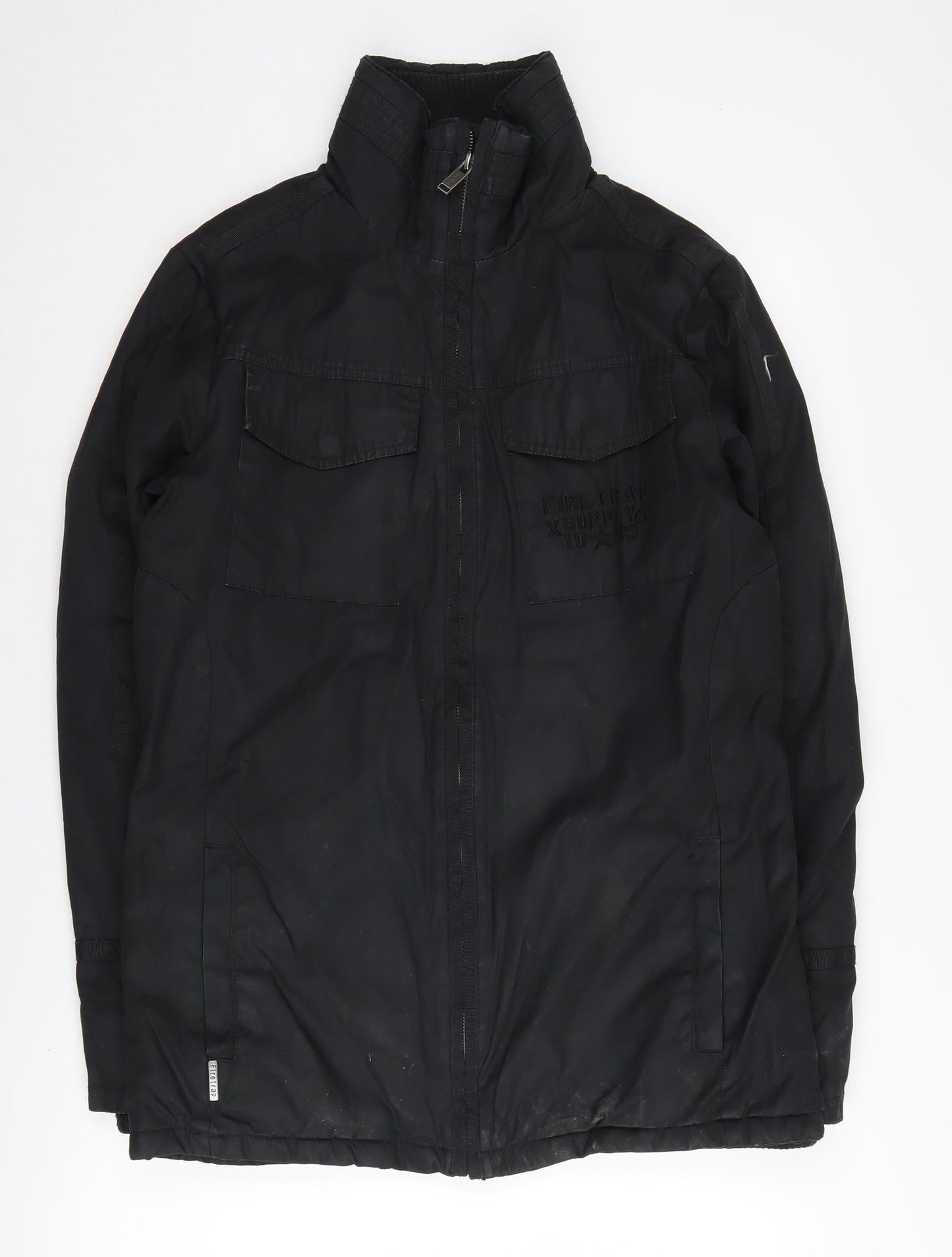 Firetrap Men's Black Military Jacket S Casual Stand-Up Collar