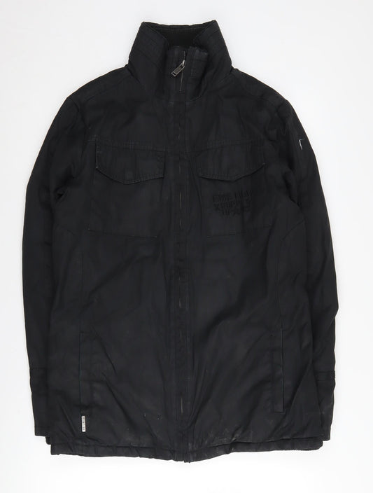 Firetrap Men's Black Military Jacket S Casual Stand-Up Collar