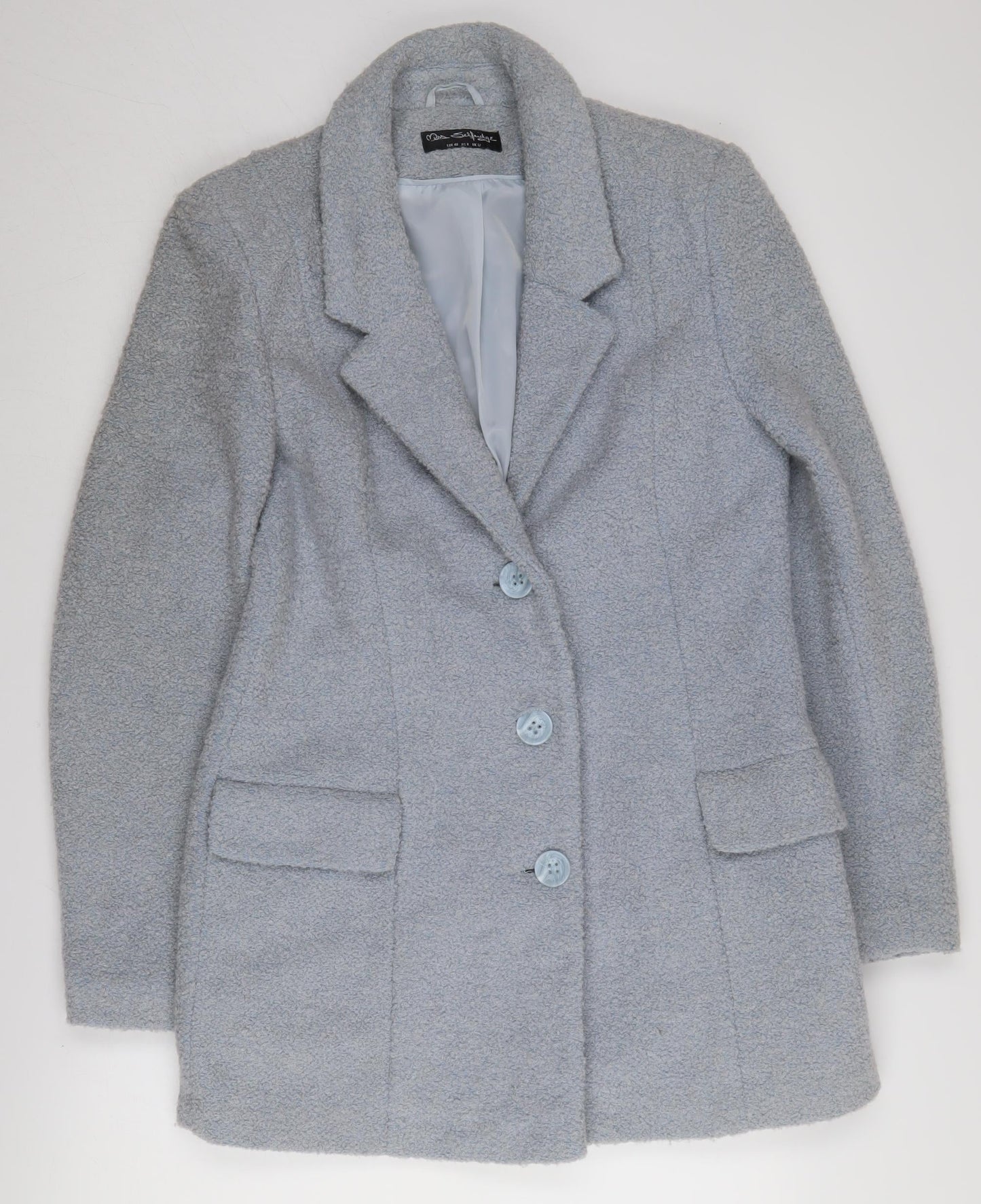 Miss Selfridge Women's Grey Wool Blend Overcoat Size 12