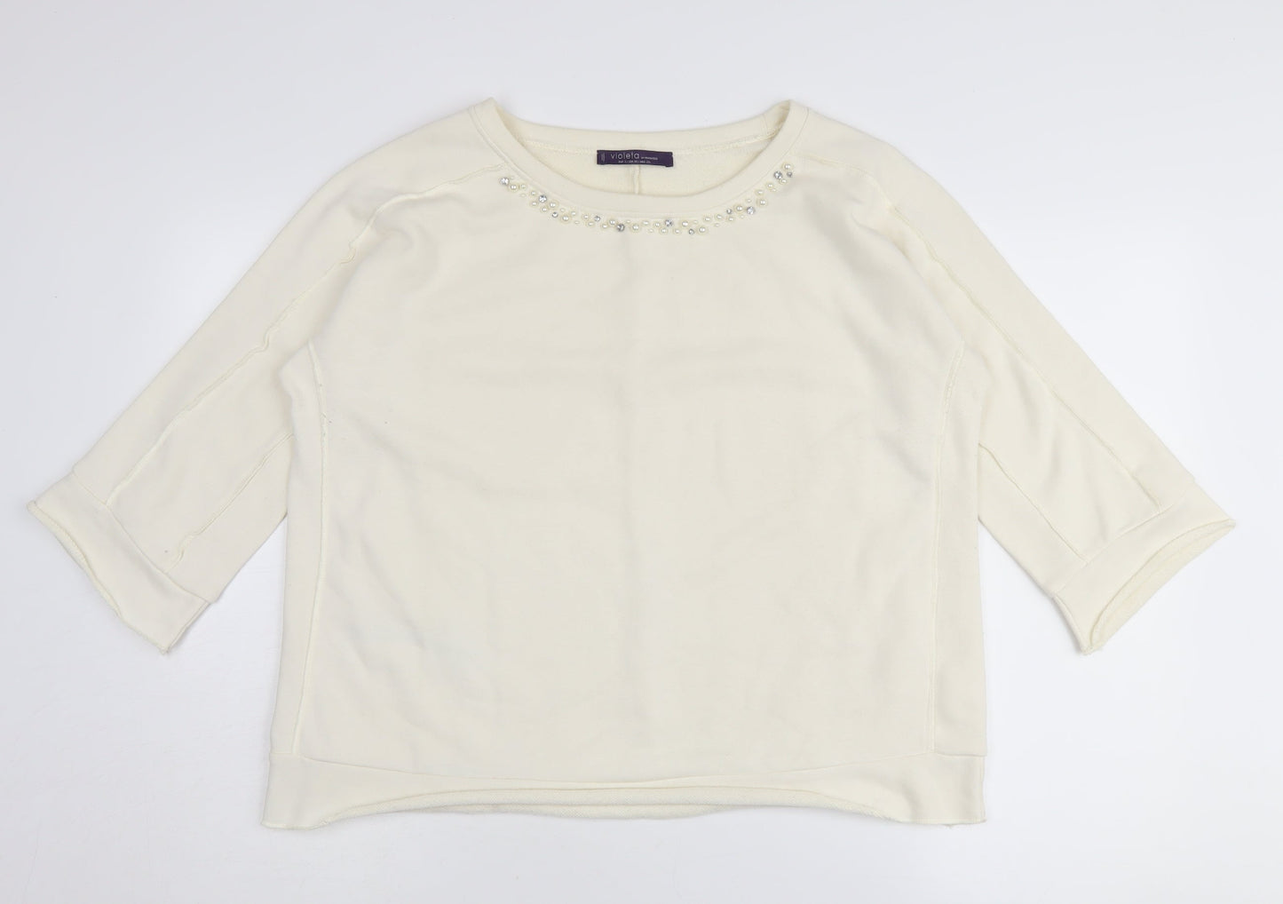 Violeta by Mango Women's White Jewel Pullover Jumper S