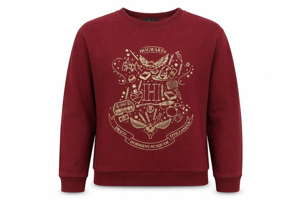 Front view of M&Co girls’ harry potter red sweatshirt 12 years crew neck