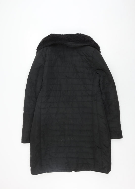 Elle Women's Black Puffer Jacket, Size 10, Fur Trim, Winter