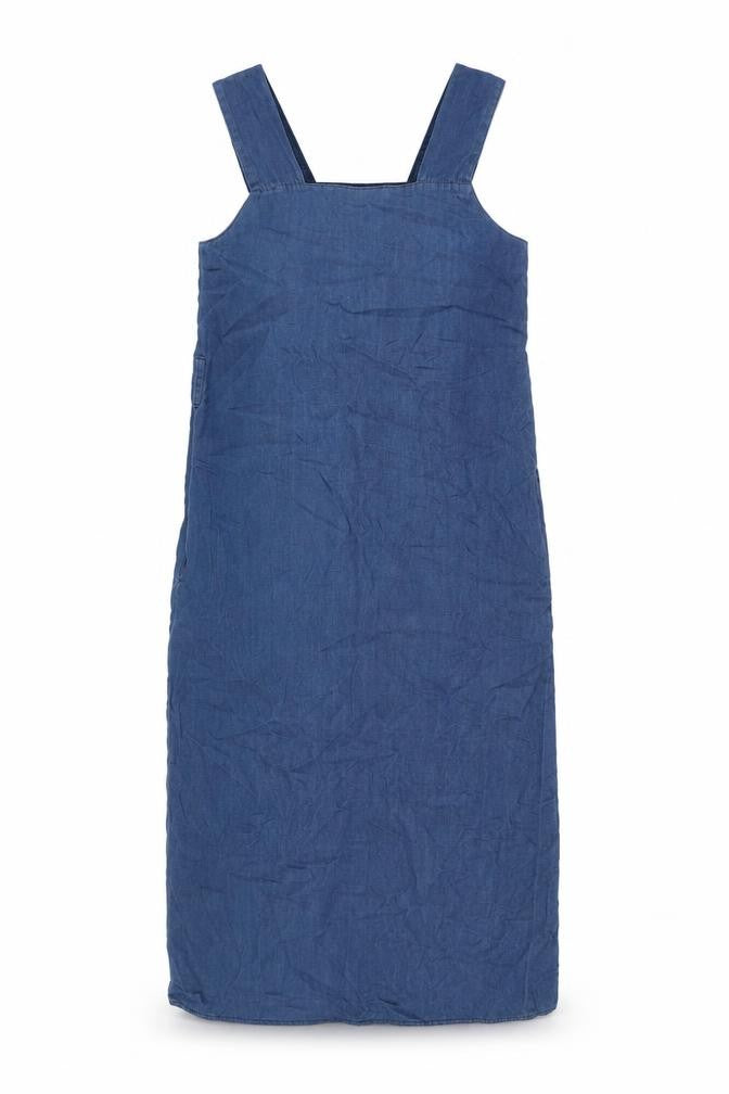 Front view of ASOS Denim Pinafore Dress UK 8 Blue Casual