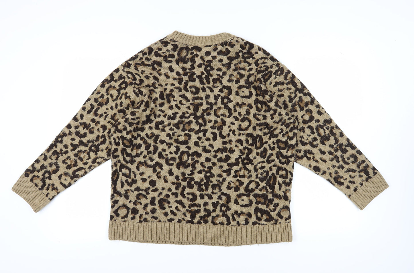 MNG Women's Beige Animal Print Pullover Jumper, Size 12