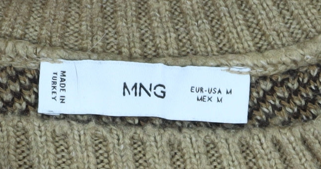 MNG Women's Beige Animal Print Pullover Jumper, Size 12