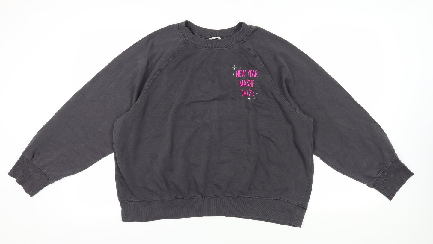 H&M Unisex Grey Pullover Sweatshirt L Graphic Print